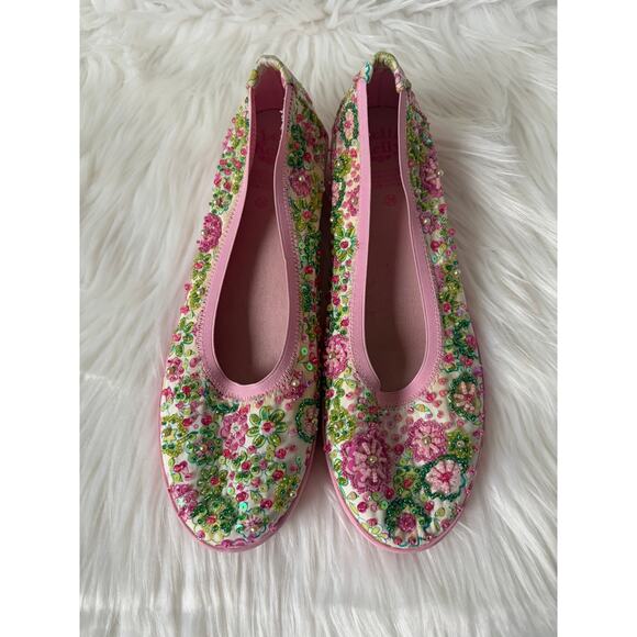 Unique Women's Lelli Kelly Floral Beaded Slip-On Low Heel Shoes- Size 38 (US 7.5 - Picture 4 of 11